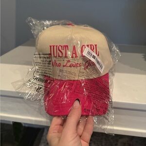 Red and Cream Cap with Embroidered Text